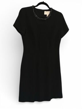 Hugo Boss Black Short-Sleeve Mini Dress with Beaded Neckline